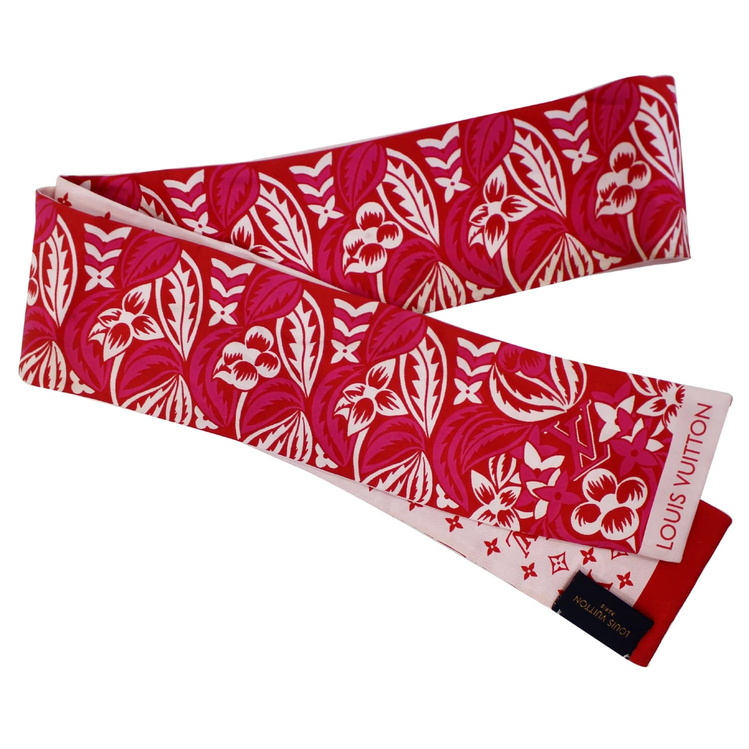 Louis Vuitton Jungle Print Pink and Red Silk Bandeau Scarf-US