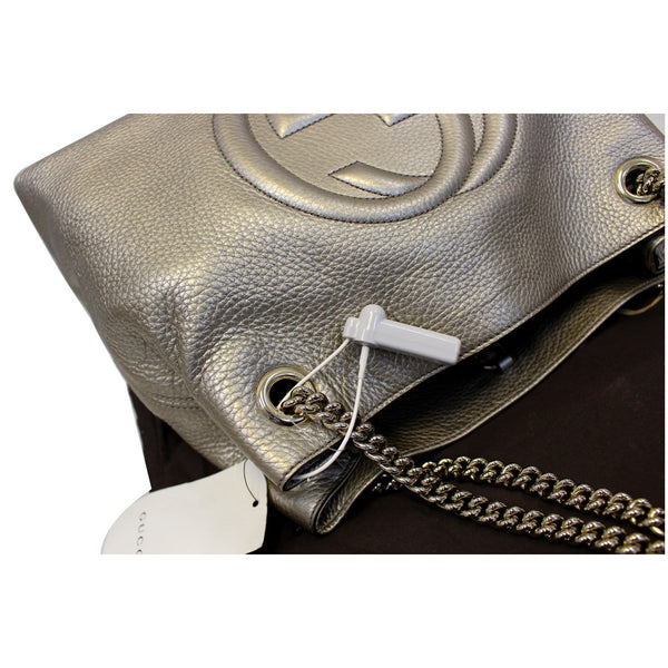 GUCCI Soho Pebbled Leather Chain Shoulder Bag 308982 Silver-US