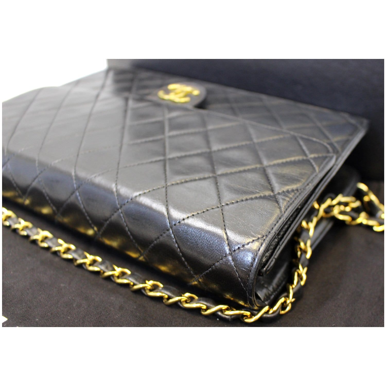 Chanel Square Classic Flap Top Handle Clutch w/ chain quilted lambskin  yellow