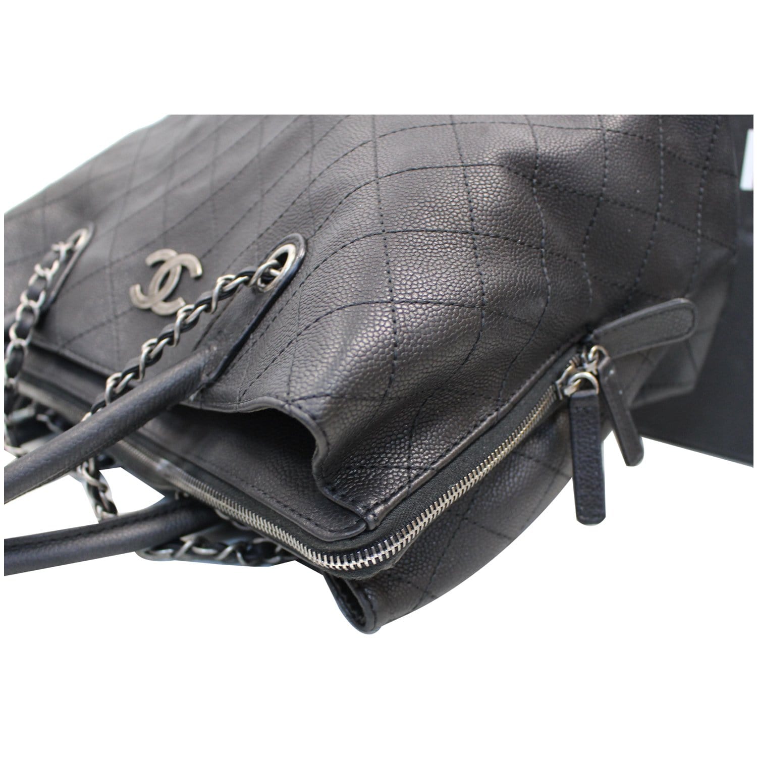 CHANEL Black Leather Front Turnlock Front Pocket Tote