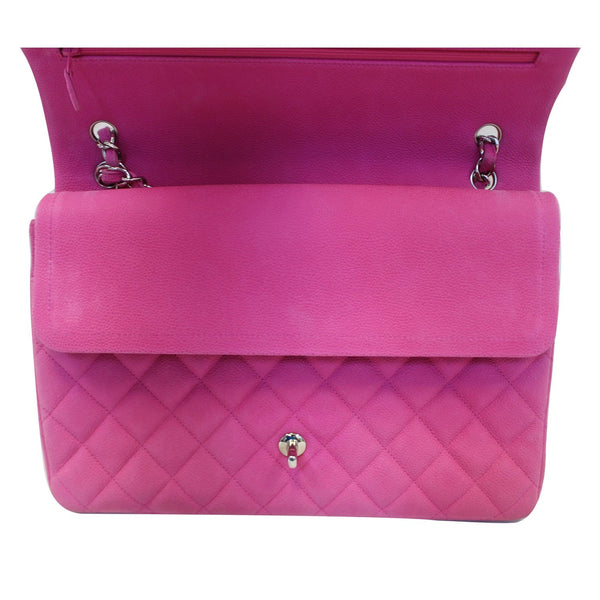 CHANEL Maxi Double Flap Caviar Leather Shoulder Bag Pink