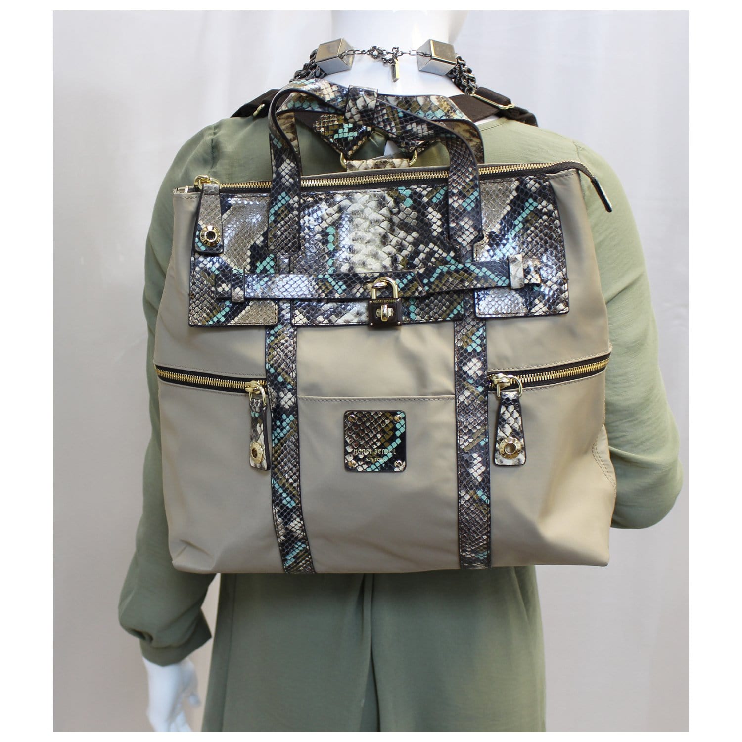 henri bendel jetsetter mini convertible nylon backpack estate blue silver Henri Bendel Jetsetter Snake Convertible Backpack Brown-US