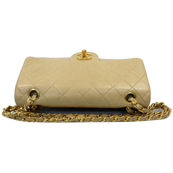 CHANEL CC Double Flap Calfskin Leather Chain Shoulder Bag Beige