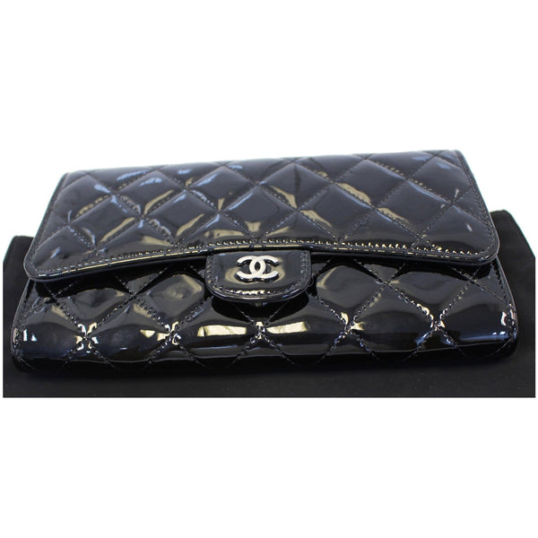 Chanel Flap Shoulder Bag Patent black Leather bottom view