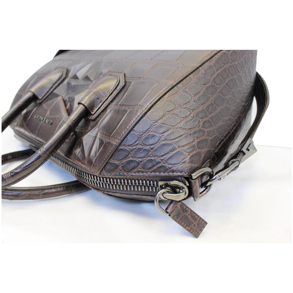 GIVENCHY Antigona Medium Croc Embossed Leather Satchel Shoulder Bag Brown