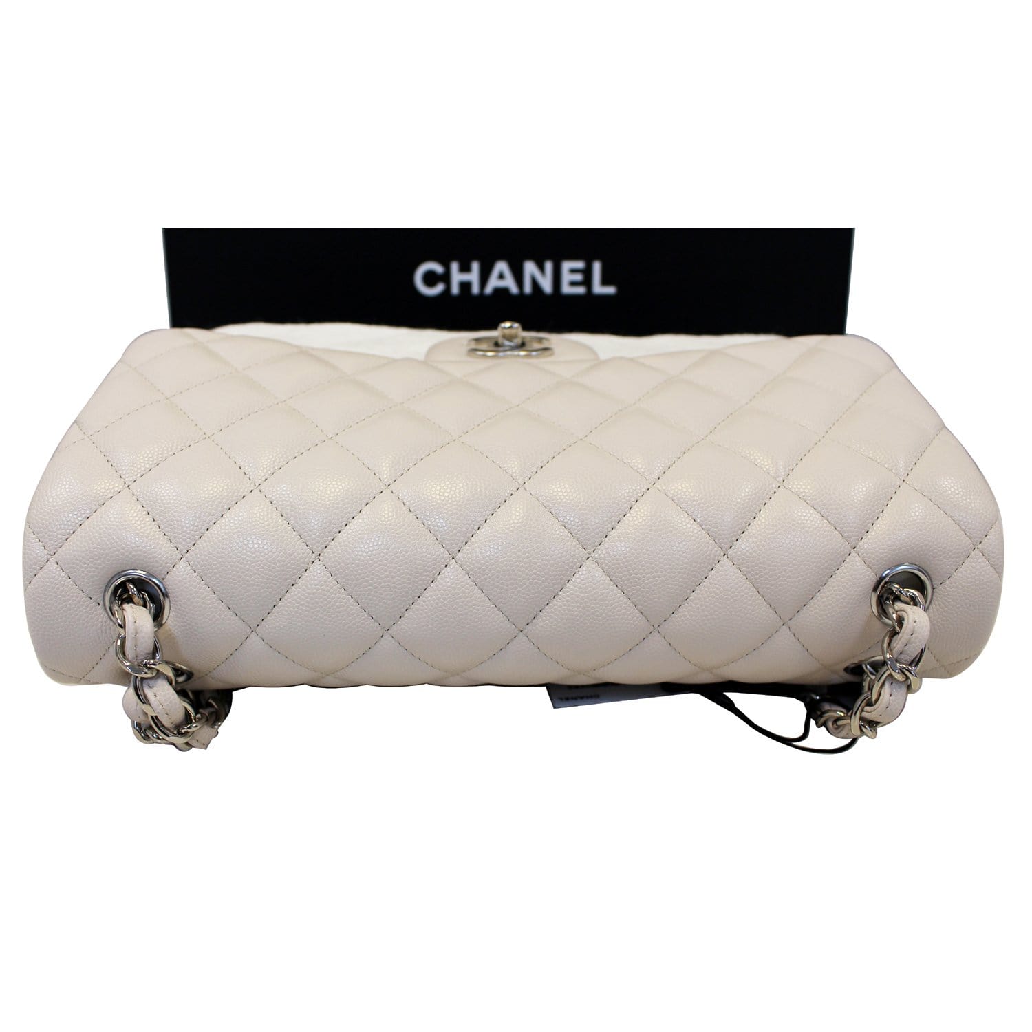 Chanel White Caviar Leather Easy Medium Flap Shoulder Bag