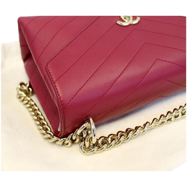 CHANEL Chevron Envelope Flap Lambskin Leather Shoulder Bag Red