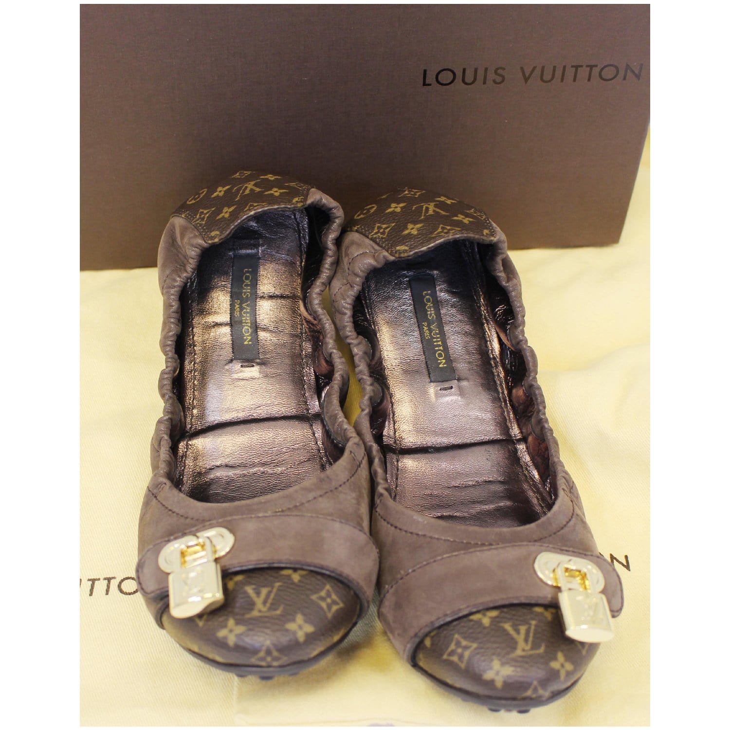 Louis Vuitton Brown Monogram Canvas & Patent Leather Inspired Pointed Cap  Toe Ballet Flats Size 40.5 Louis Vuitton