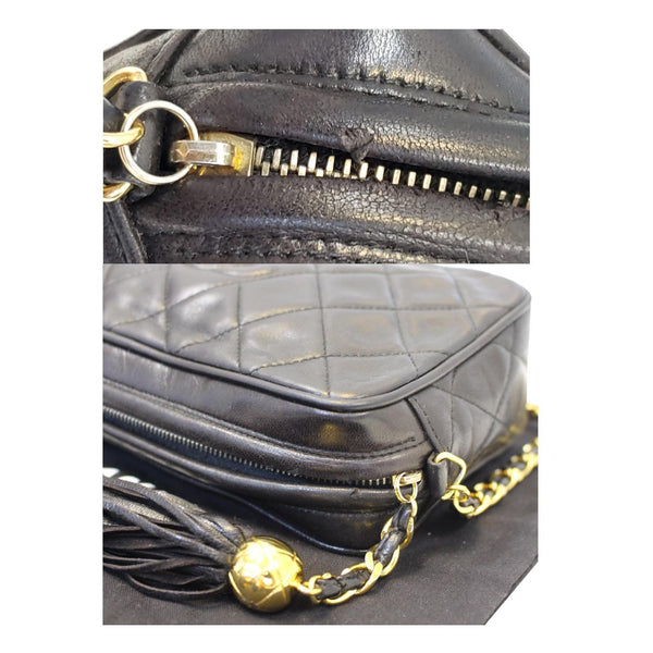 CHANEL Camera Tassel Lambskin Leather Shoulder Bag Black
