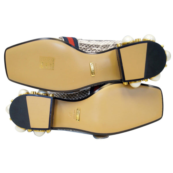 Gucci Mid-Heel GG Snakeskin Loafer Size US 7 Grey - flat brown bottom