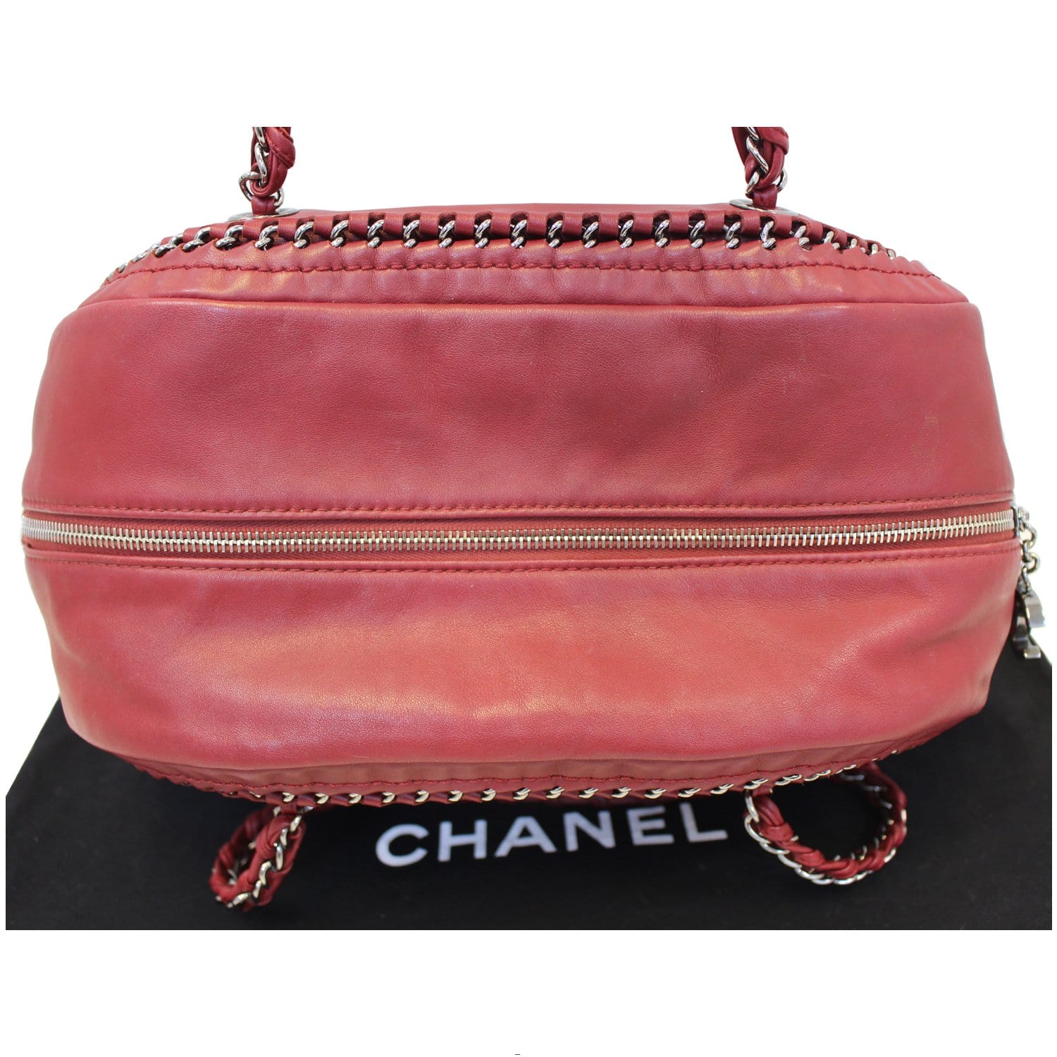 CHANEL Smooth Calfskin Petit Luxe Ligne Bowler Satchel Bag Red-US