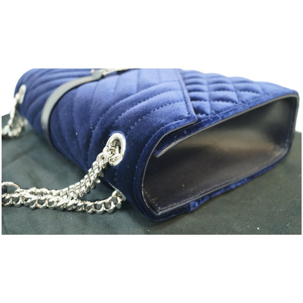 YVES SAINT LAURENT V Flap Tri-Quilt Velvet Shoulder Bag Navy Blue