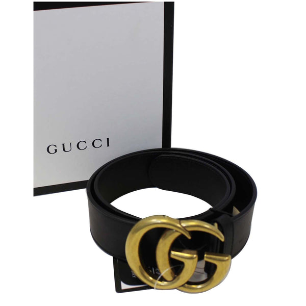 GUCCI Double G Buckle Black Leather Belt Size 39 Black-US