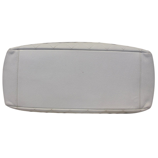 Chanel Tote Bag Grand Shopping Caviar Leather in White bottom view