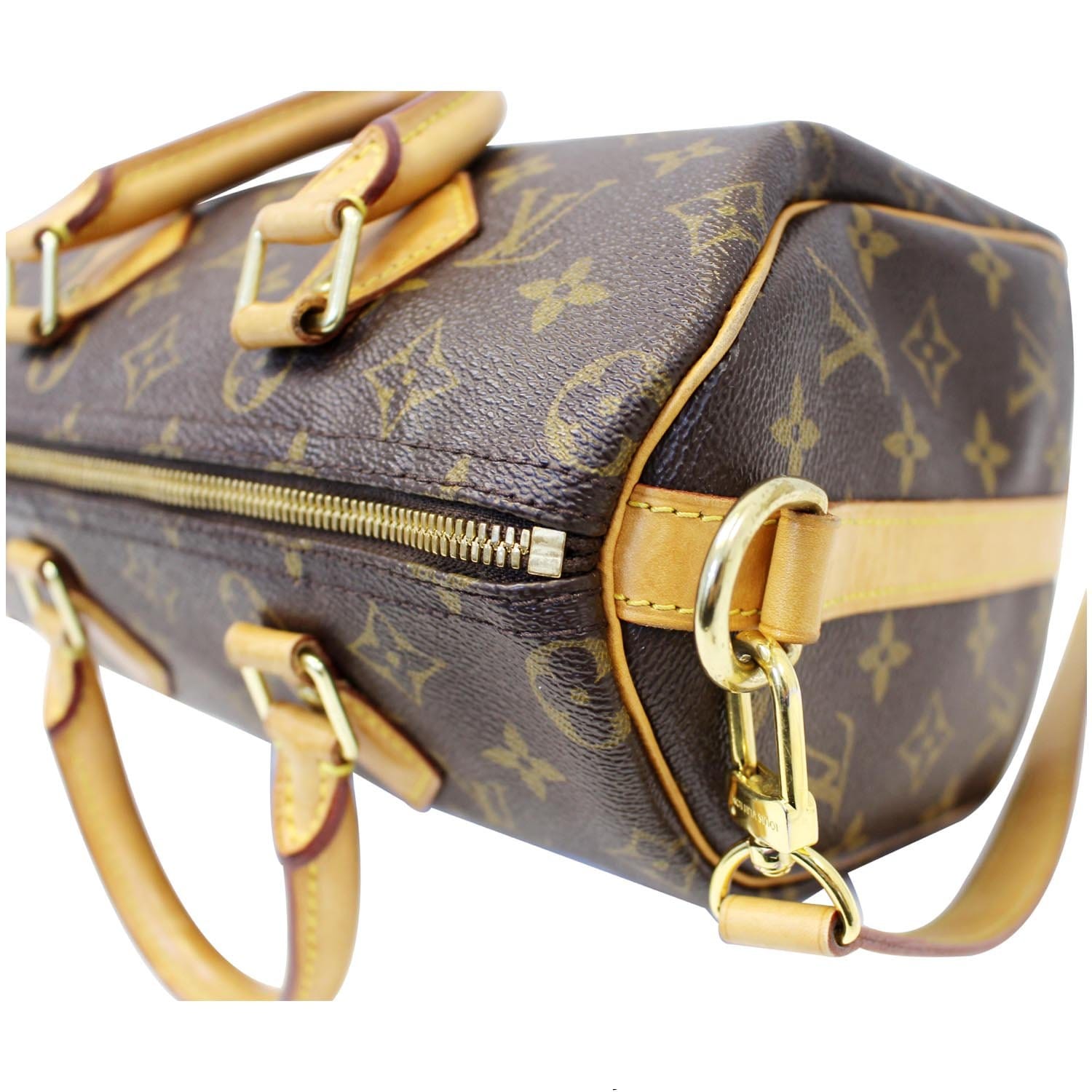 Louis Vuitton Ebene Monogram Coated Canvas Speedy 25 Bandoulière Gold Hardware, 2019 (Like New), Brown Womens Handbag