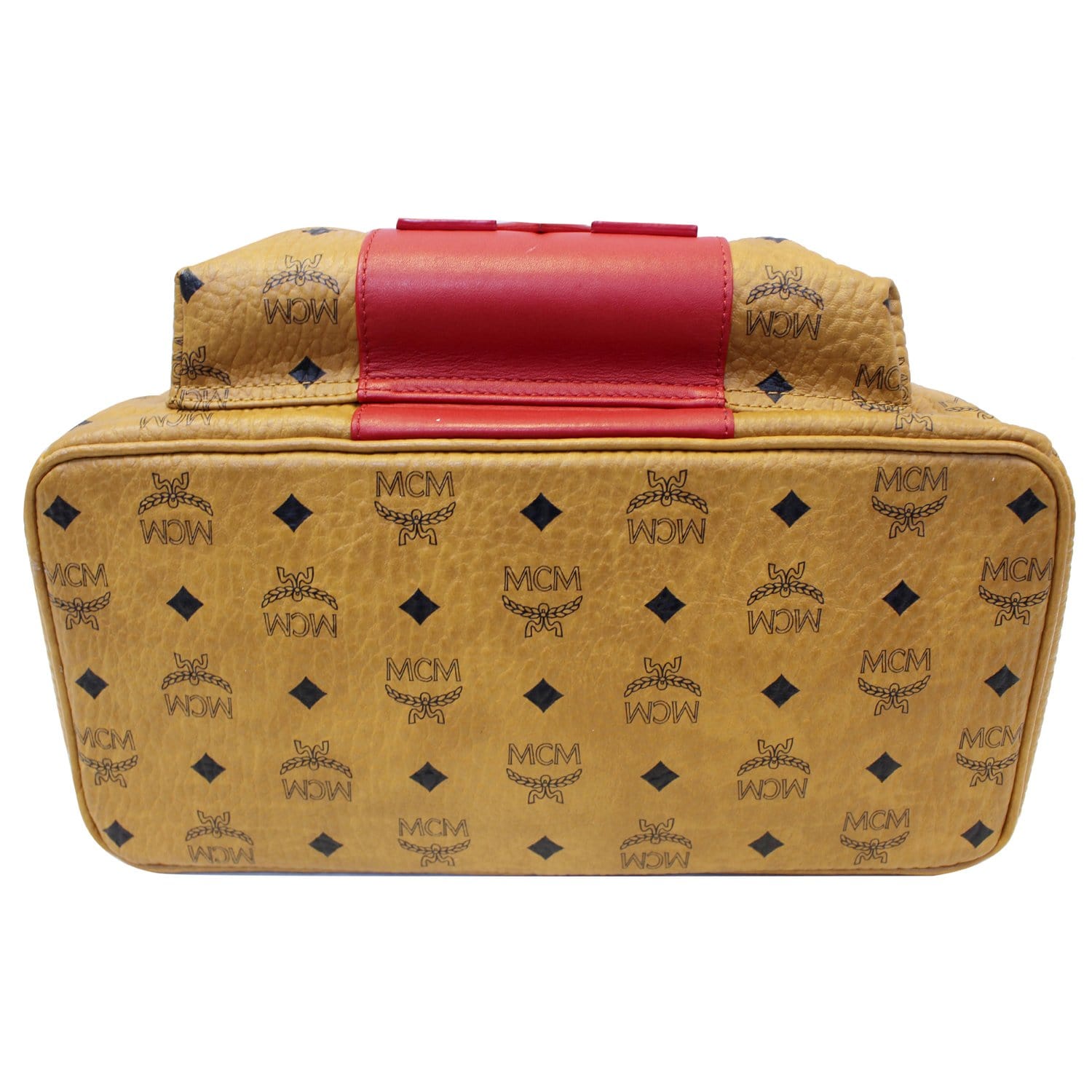 MCM Visetos Medium Stark Logo Stripe Backpack Cognac Red