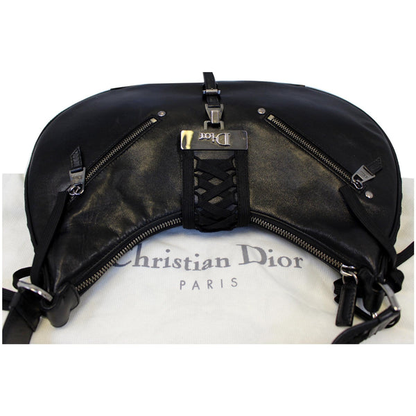 CHRISTIAN DIOR Lace Up Admit It Leather Hobo Bag Black
