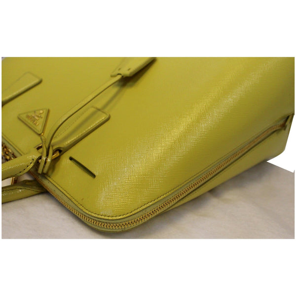 Prada Saffiano Lux Leather Top Handle Satchel Bag Yellow side view