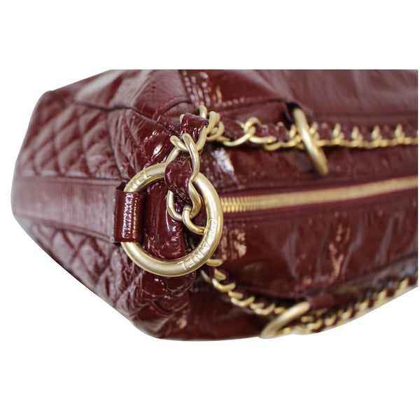 CHANEL Rock & Chain Patent Vinyl Bowler Shoulder Bag Red