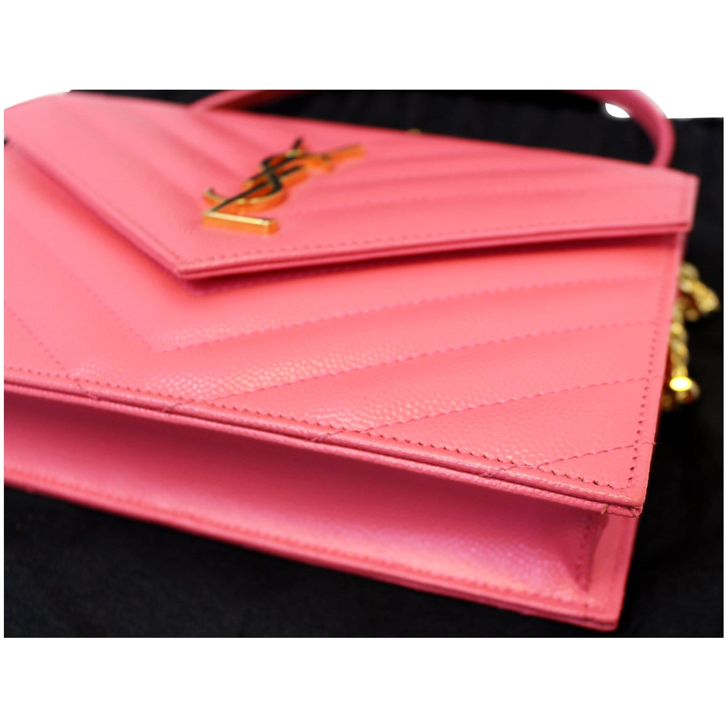Auth Saint Laurent Fold Purse Monogram Long Wallet YSL Pink Leather Italy