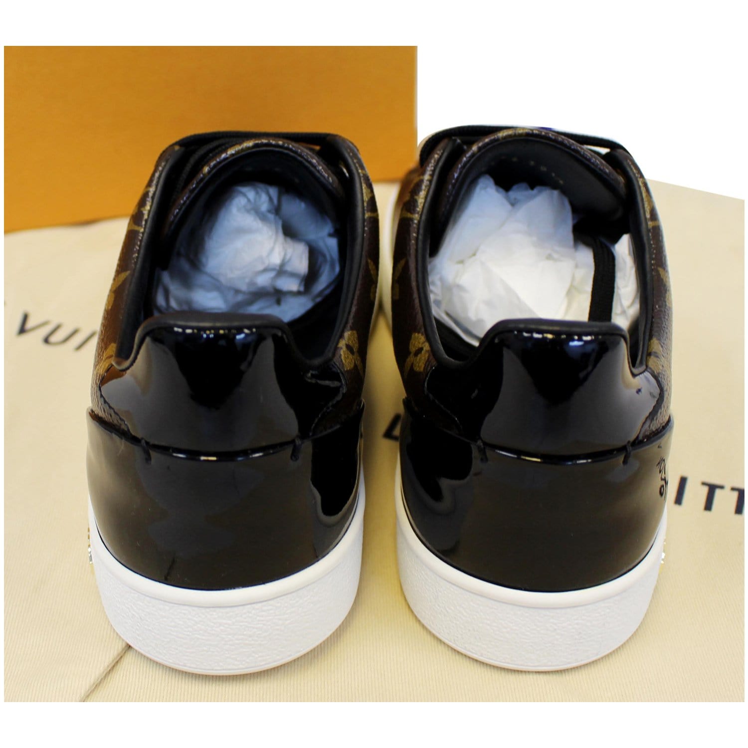 Louis Vuitton, Shoes, Authentic Louis Vuitton Black Patent Brown Monogram  Frontrow Sneakers