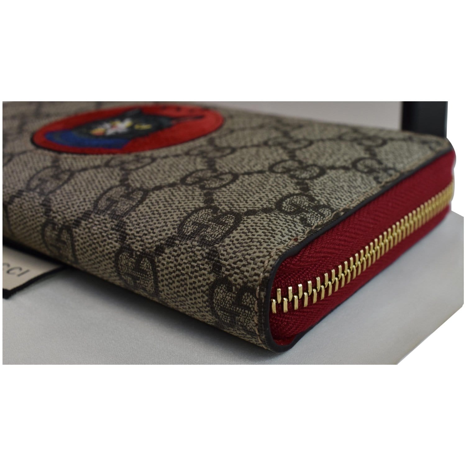 GUCCI Mystic Cat GG Supreme Zip Around Wallet Beige 499382