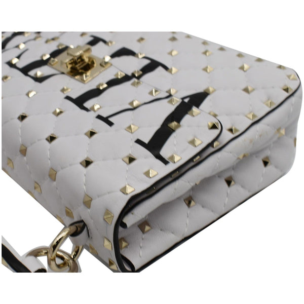 VALENTINO Medium Rockstud Spike Quilted Leather Tote Crossbody Bag White