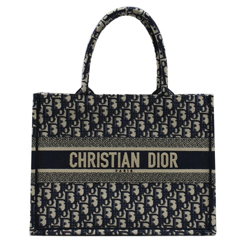 CHRISTIAN DIOR Book Medium Oblique Embroidery Tote Bag Blue