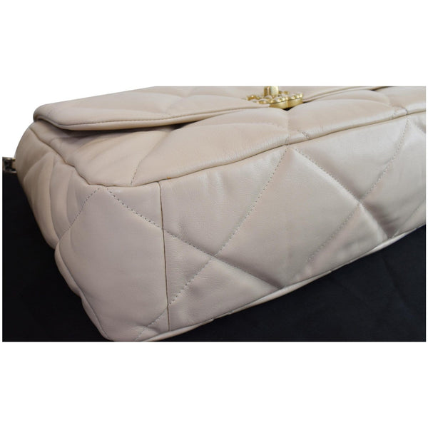 CHANEL Maxi 19 Quilted Goatskin Leather Shoulder Bag Beige