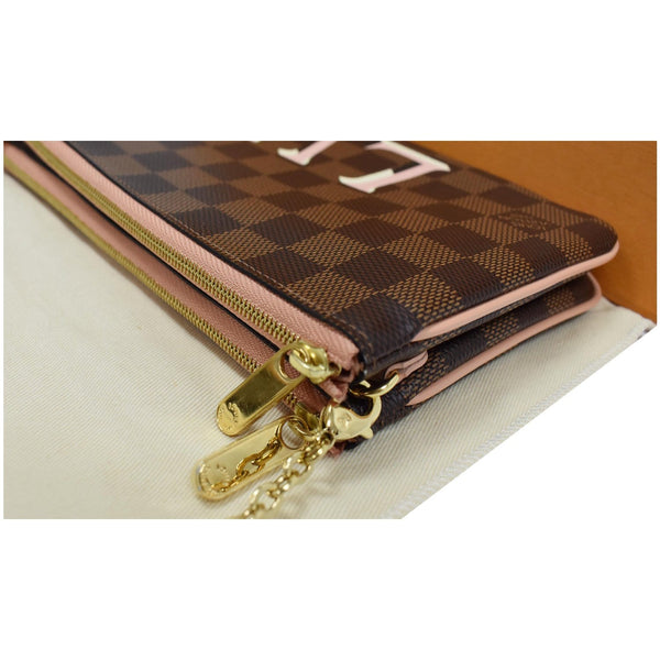 LOUIS VUITTON Double Zip Pochette Damier Ebene Crossbody Bag Brown
