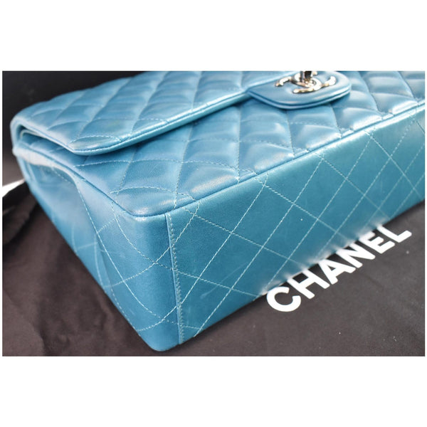 CHANEL Maxi Double Flap Calfskin Leather Shoulder Bag Turquoise