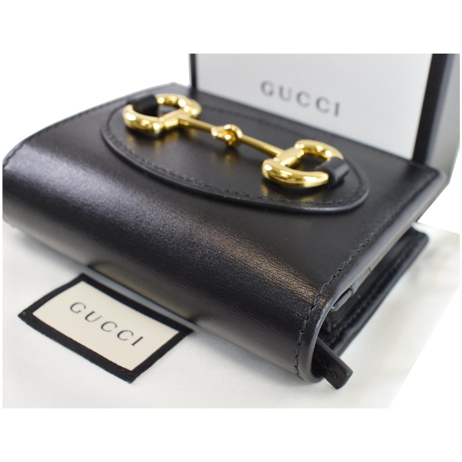 Gucci Horsebit 1955 card case wallet in black leather
