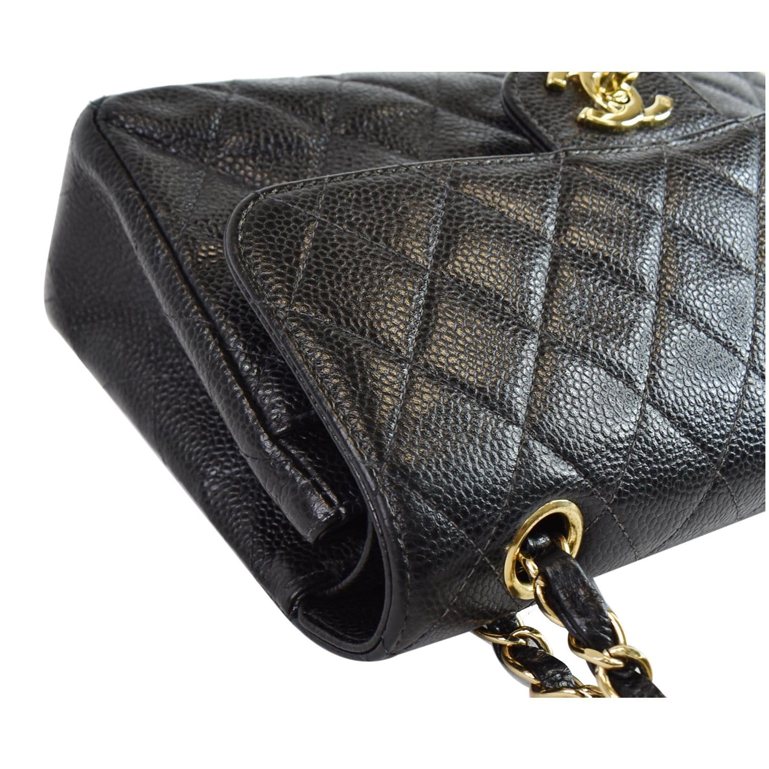 CHANEL Small Double Flap Caviar Quilted Leather Shoulder Bag Black