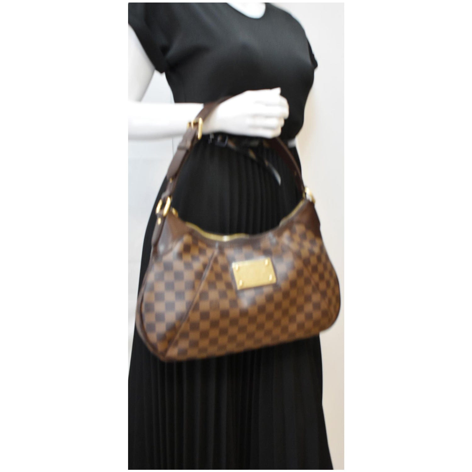 Louis Vuitton Thames GM Damier Ebene Hobo Shoulder Bag Large Brown Leather  Purse