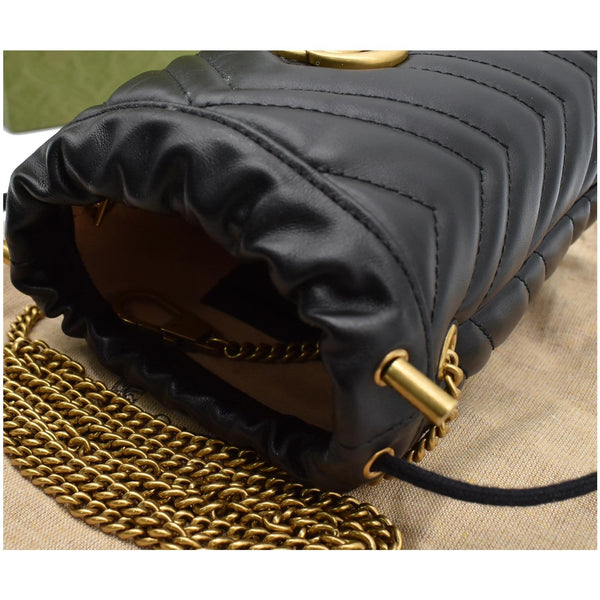 GUCCI GG Marmont Matelasse Chevron Leather Bucket Crossbody Bag Black 575163