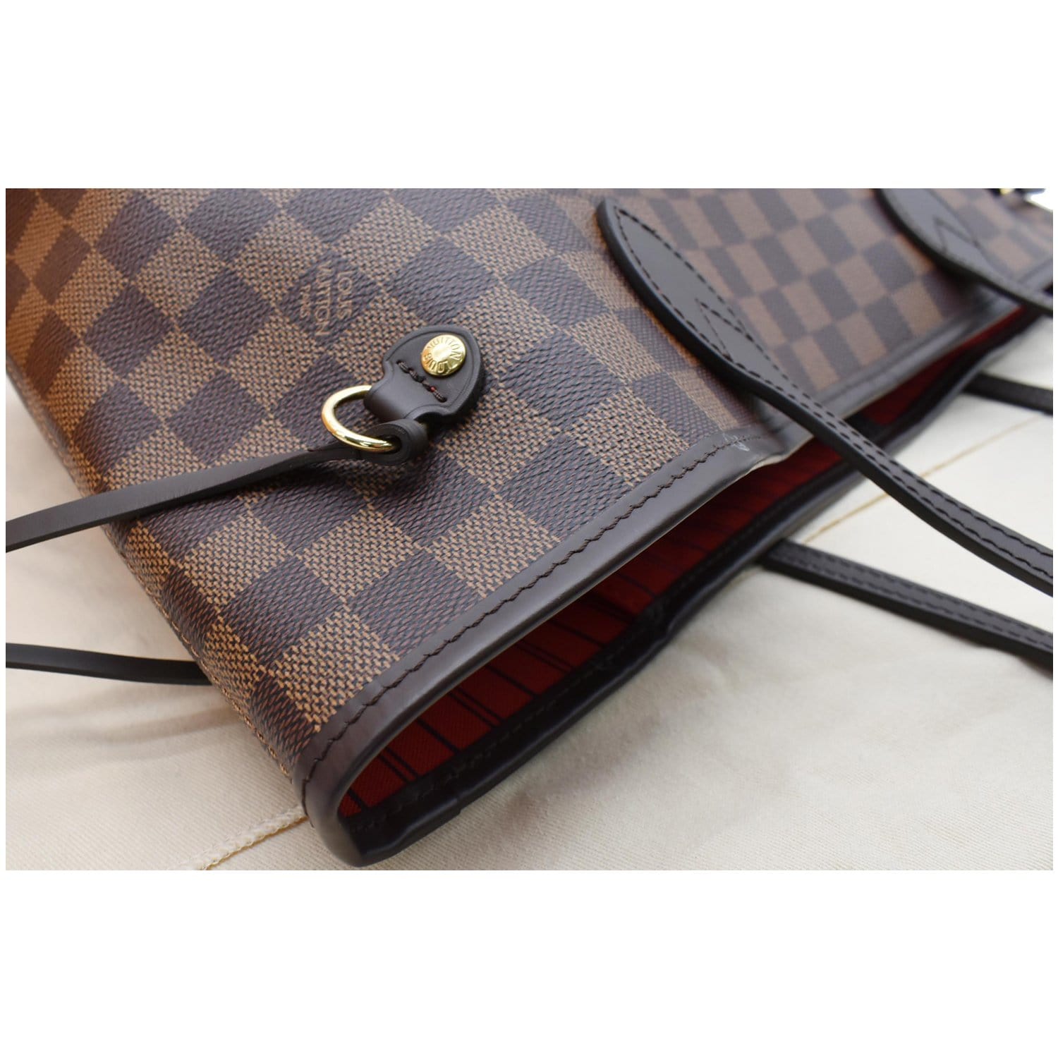 Authentic Louis Vuitton Damier Ebene Neverfull MM Tote Bag Brown