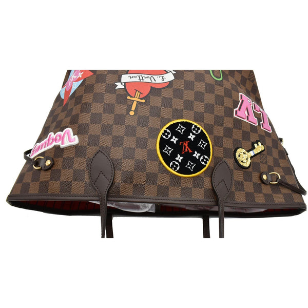 Louis Vuitton Neverfull Patches MM Damier Ebene Tote Bag Brown