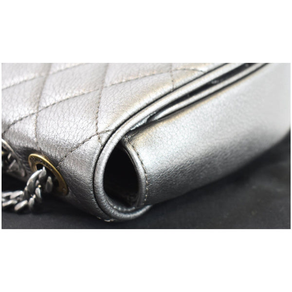 CHANEL Casual Pocket Flap Caviar Messenger Shoulder Bag Silver