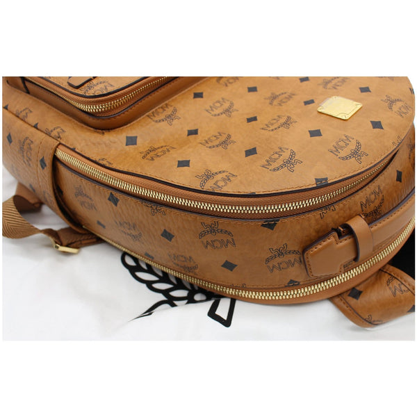 MCM Stark Medium Visetos Monogram Canvas Backpack Bag Cognac Red