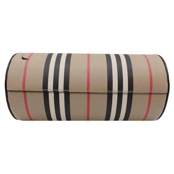 BURBERRY Icon Stripe E-canvas Leather Barrel Shoulder Bag Beige