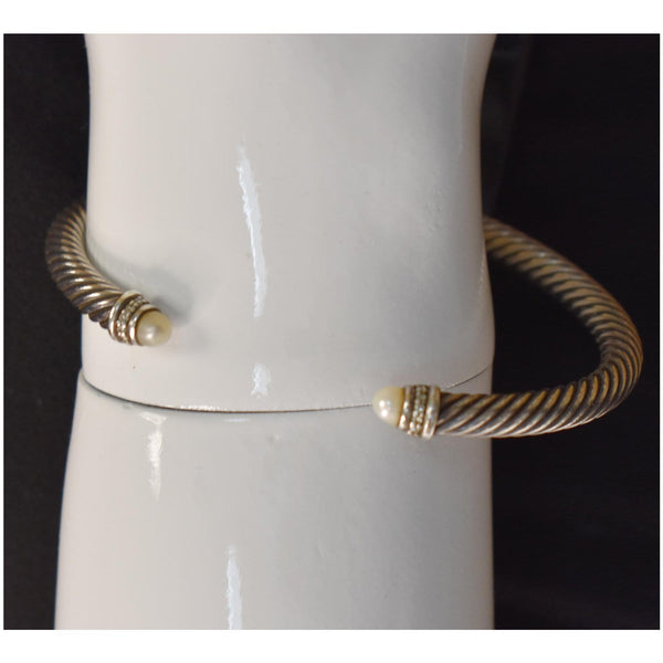 David Yurman Cable Sterling Silver Pearl Bracelet open