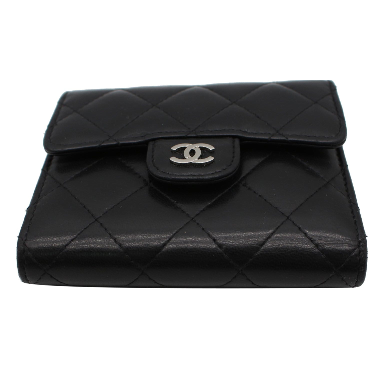 CHANEL Lambskin Quilted Small Flap Wallet Black 93761