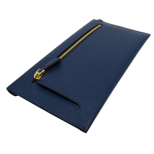 Prada Envelope Leather Chain Clutch Blue - preloved chain bag