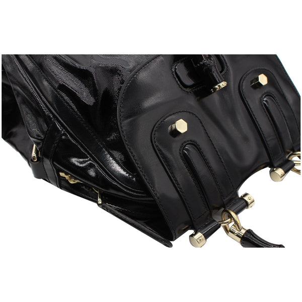 GUCCI Pop Bamboo Dialux Coated Canvas Top Handle Shoulder Bag Black 190256