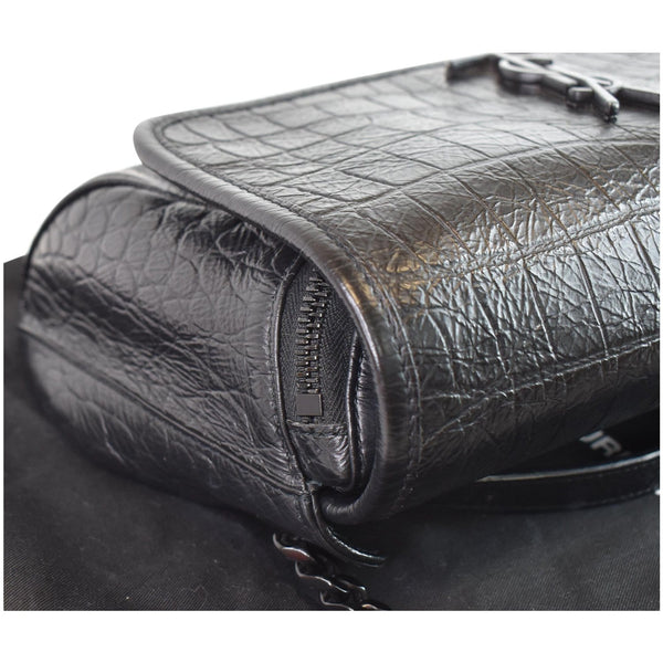 YVES SAINT LAURENT Niki Croc Embossed Leather Shoulder Bag Black