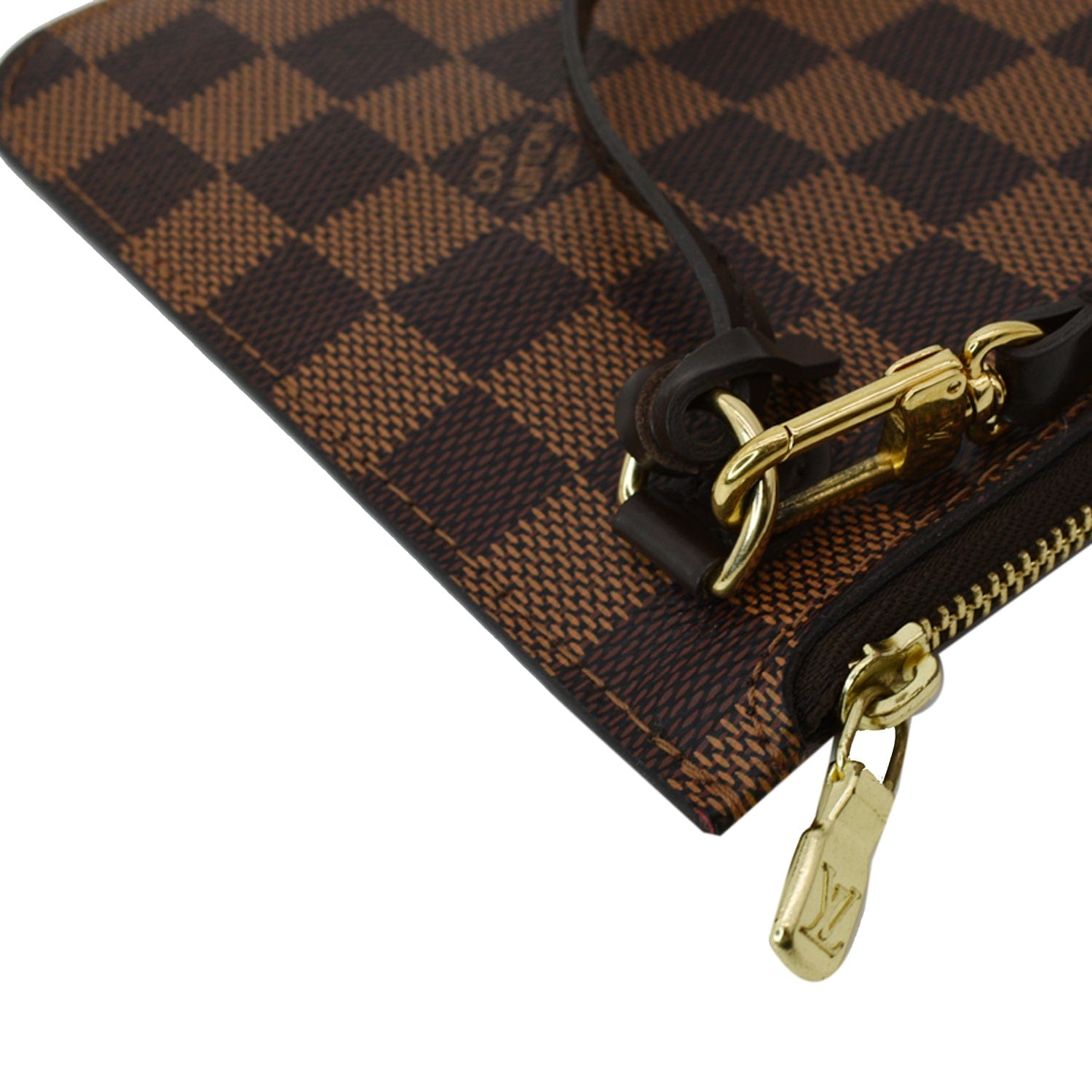 LOUIS VUITTON Neverfull MM Damier Ebene Pochette Wristlet Pouch Brown