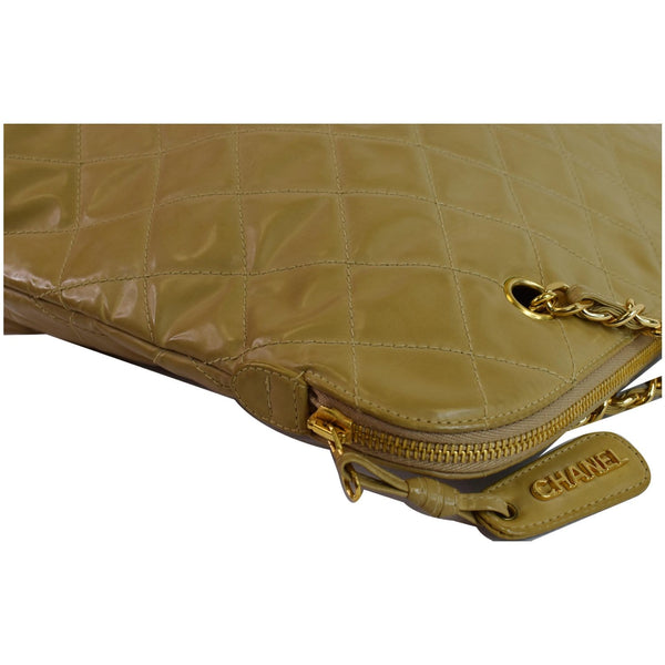 CHANEL Vintage Patent Leather Shoulder Bag Tan 3921871