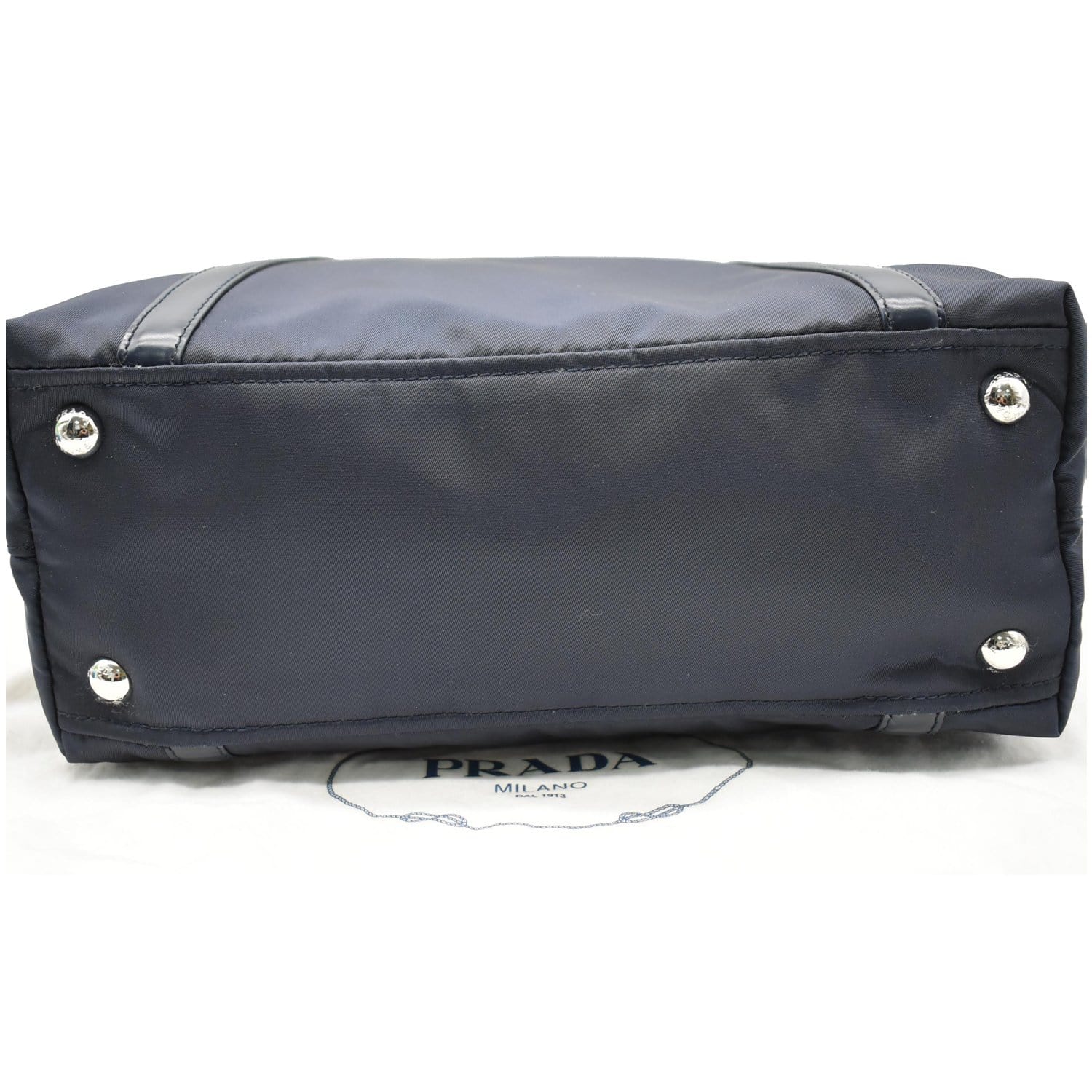 PRADA Nylon Leather Shopping Tote Shoulder Bag Dark Blue