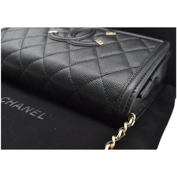 CHANEL CC Filigree Small Flap Caviar Leather Crossbody Bag Black