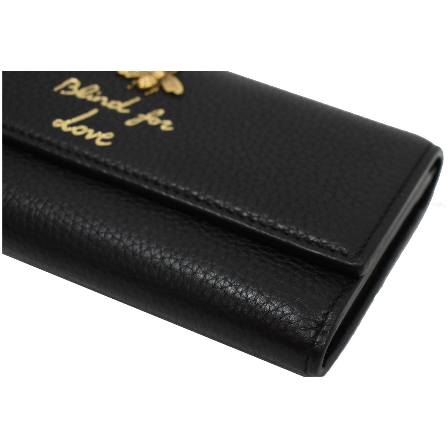 Authenticated Gucci Bee Star Envelope Portfolio Black Calf Leather
